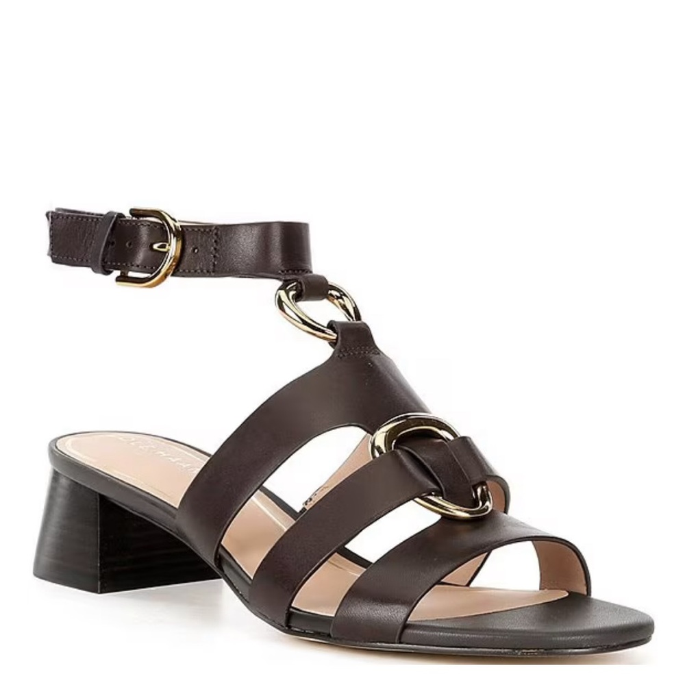Chic Dark Brown Sandals with Gold Detailing - Picture 4 of 7